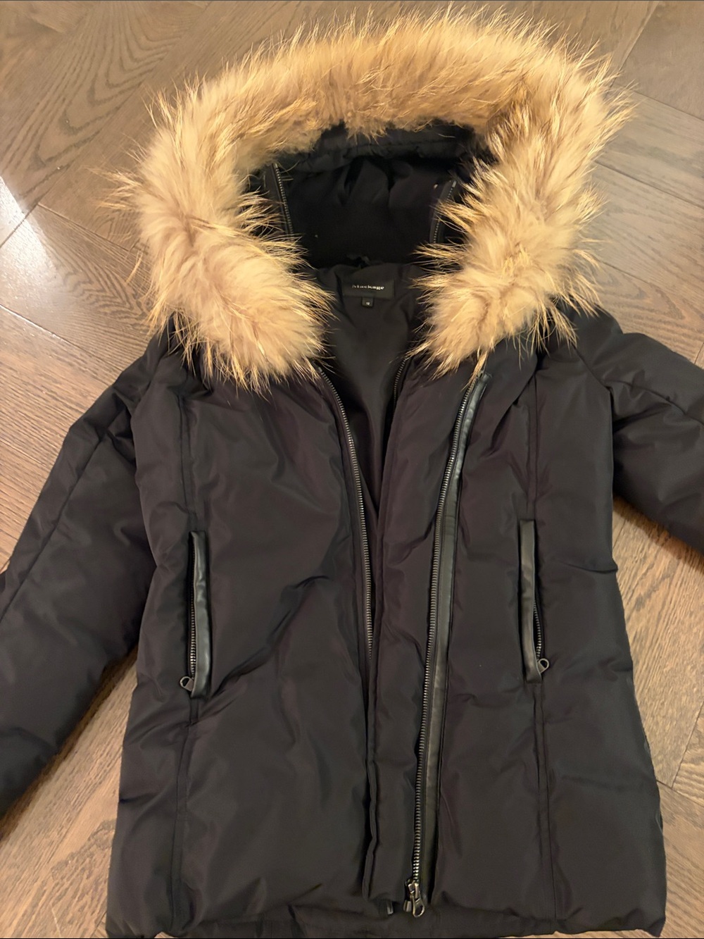 Kids Mackage Black Parka Jacket with Fur Hood